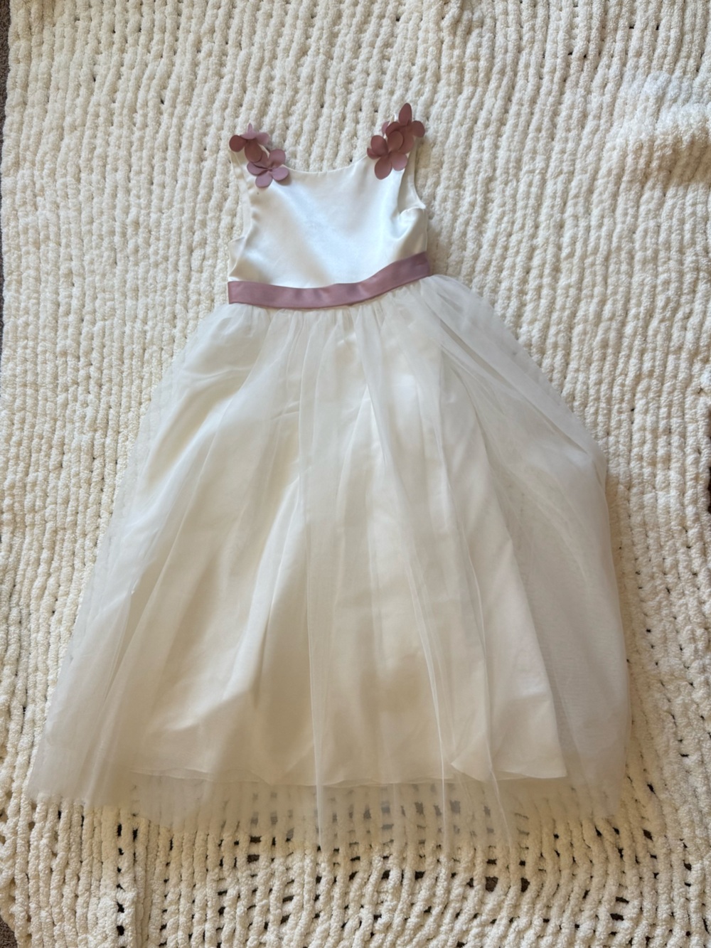 Azazie Ivory Tulle Dress with Mauve Floral Straps